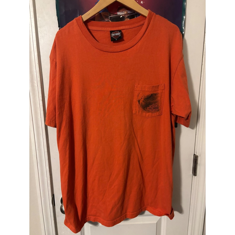 Harley-Davidson Curlys Winston-Salem NC Eagle Pocket T-Shirt Orange XL